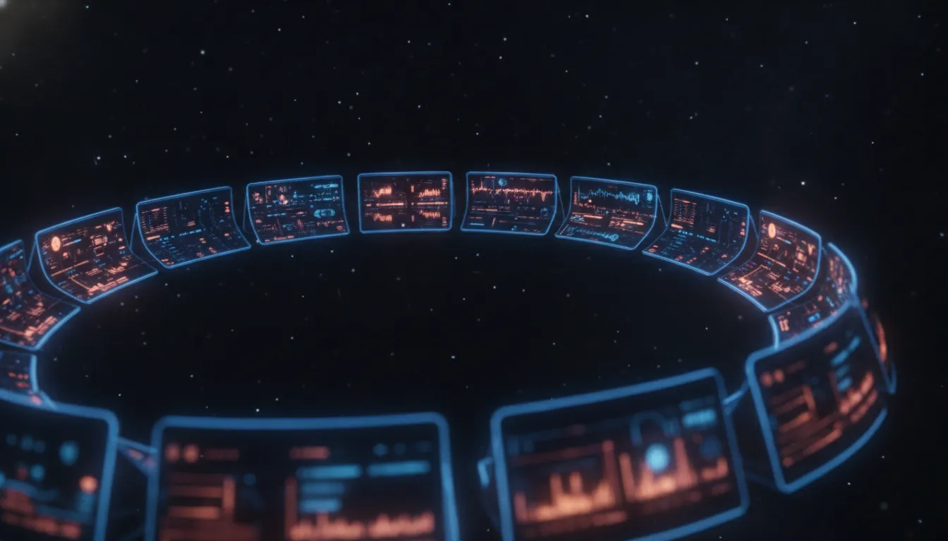 A futuristic array of advanced glowing analytics modules