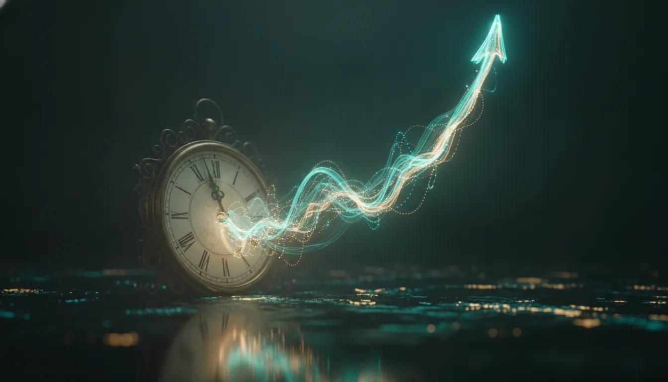 Reclaimed hours flowing from a clock into rising business value