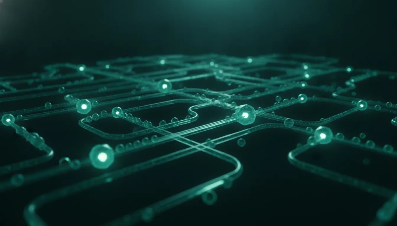 An automated content and keyword workflow rendered as flowing light