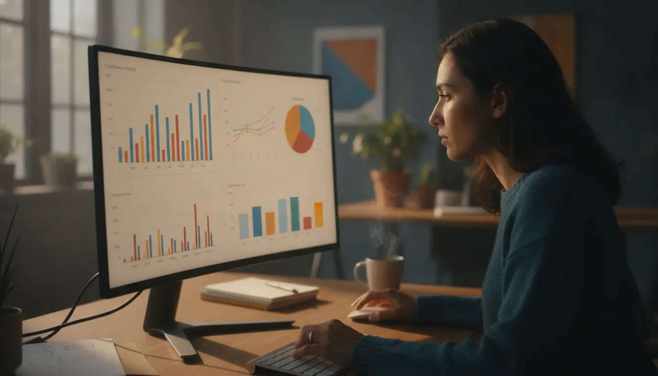 An app marketing manager analyzing store data on a monitor