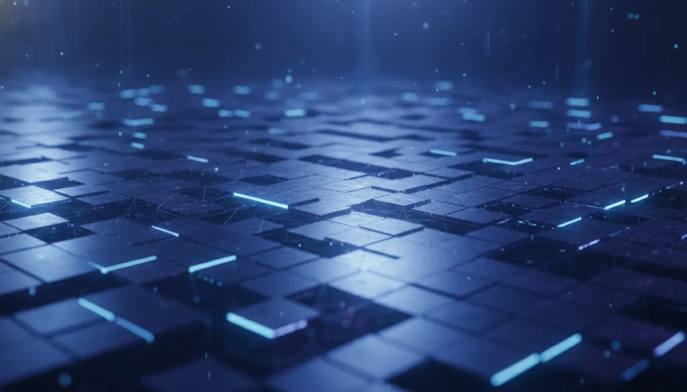 A grid of glowing ASO feature modules in a dark interface
