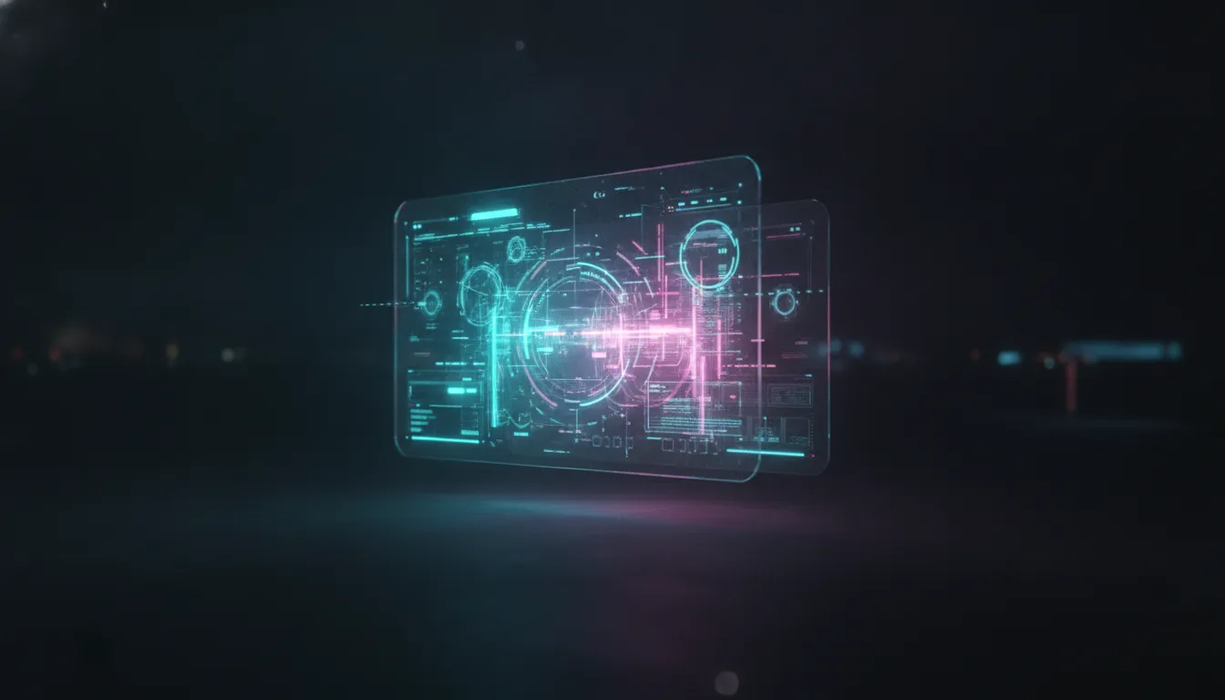 A futuristic app store interface emerging from light