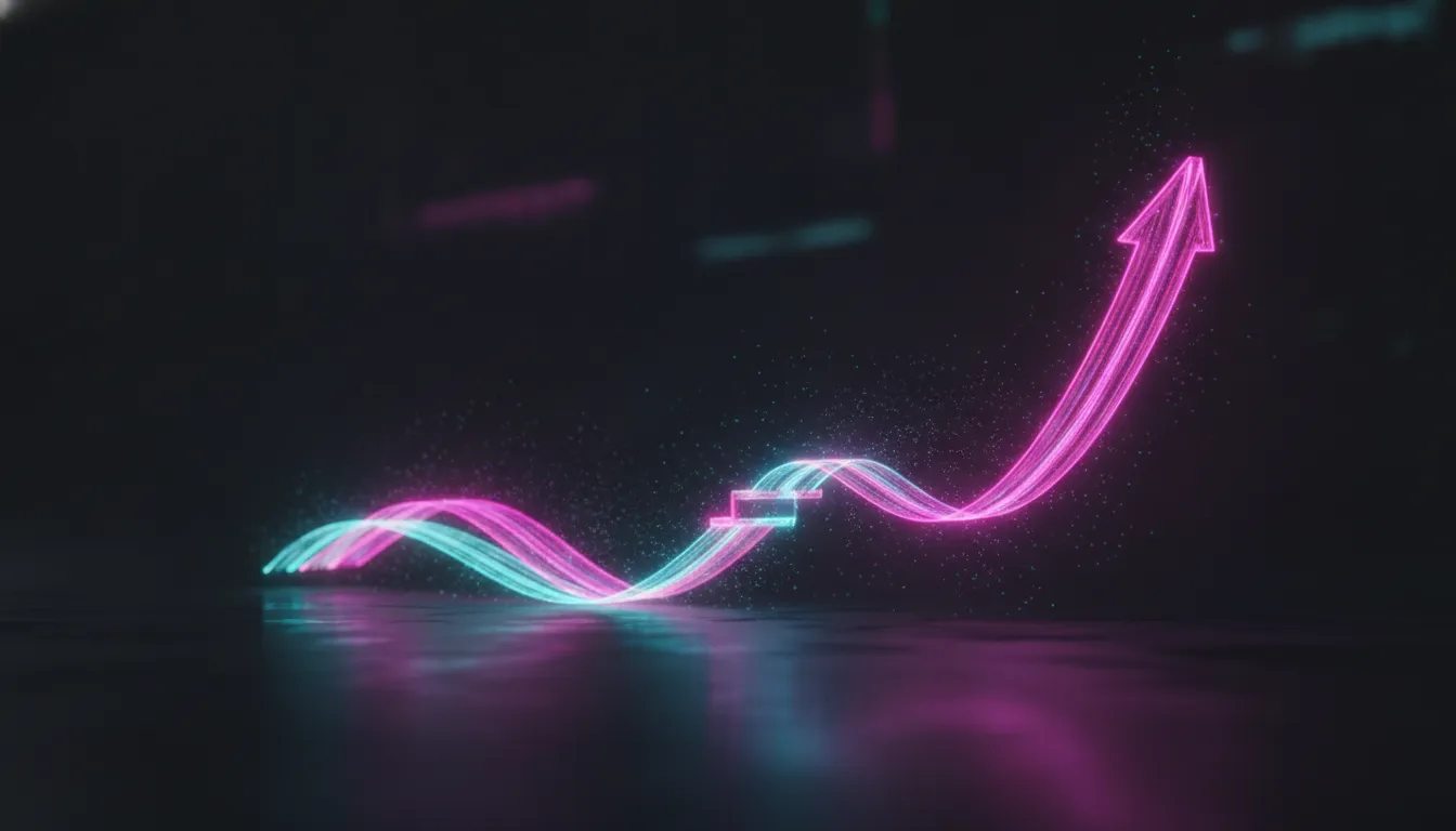 A glowing conversion-lift chart rising after creative testing