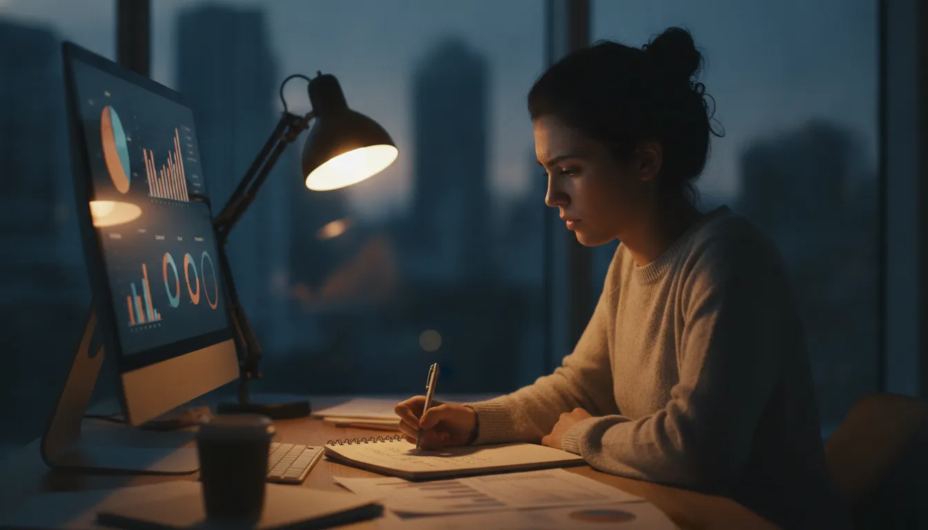 A marketer planning an advertising budget at a desk
