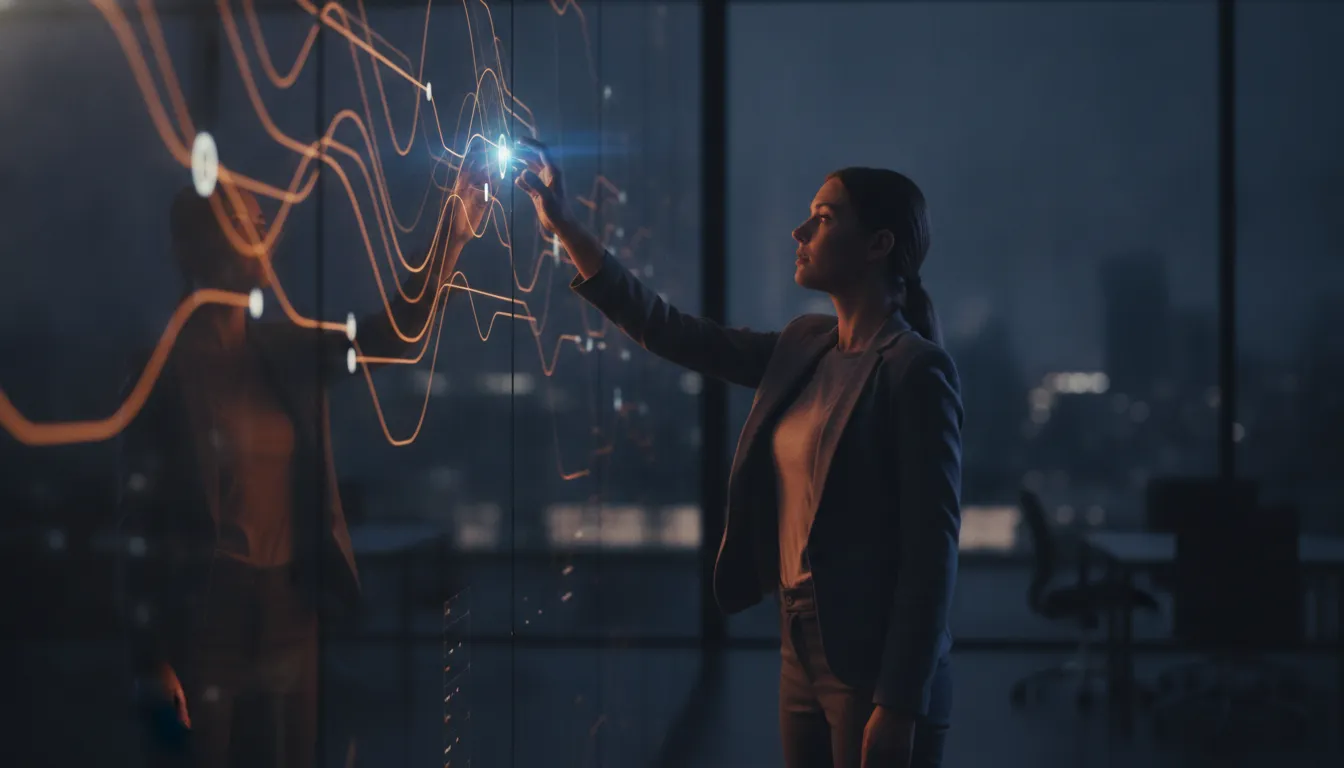A marketing strategist mapping a content and entity plan on a glowing wall