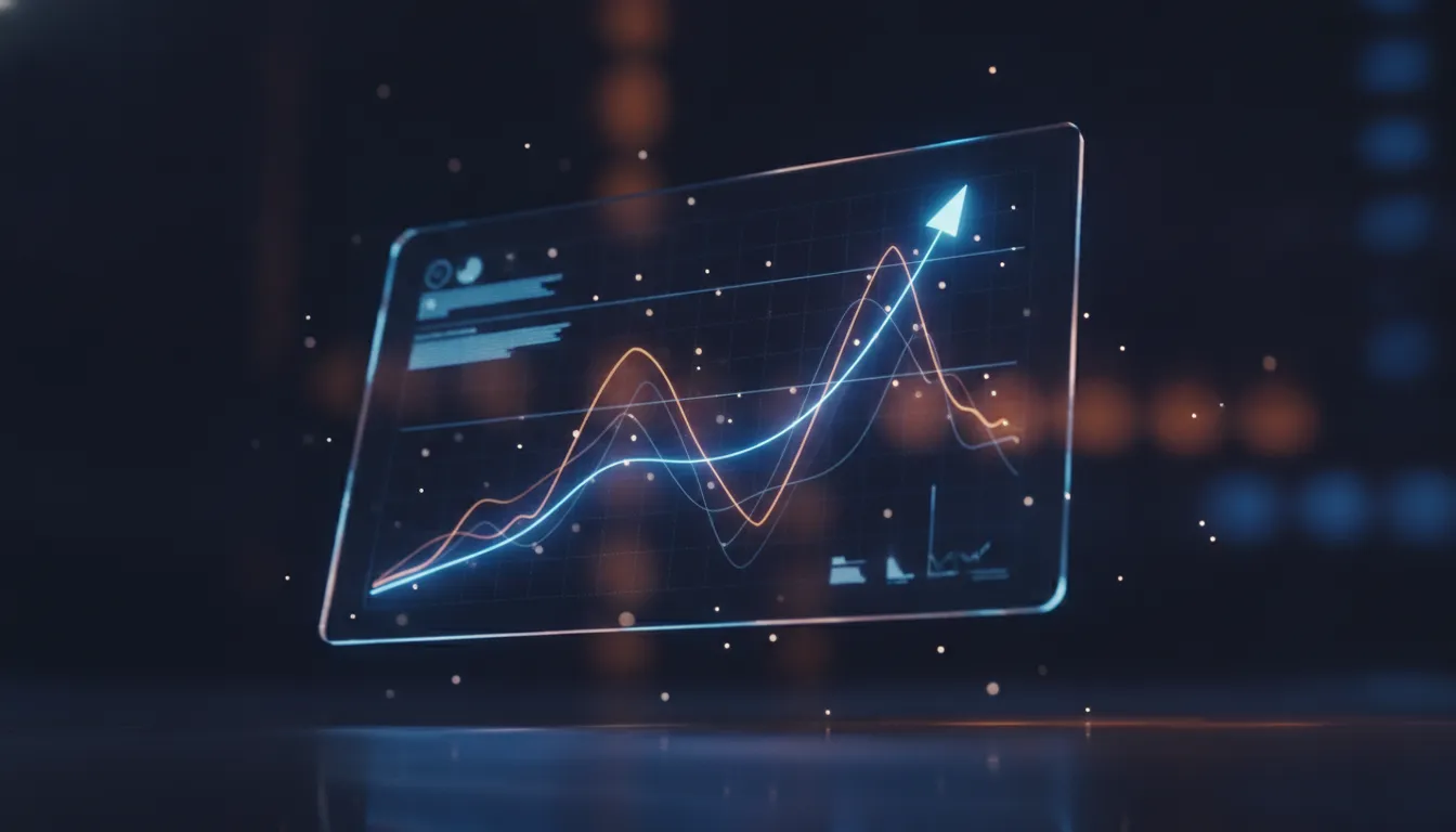 A glowing analytics dashboard tracking AI search visibility and referral traffic