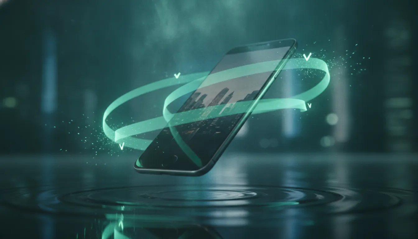 A smartphone under inspection by a glowing diagnostic scan