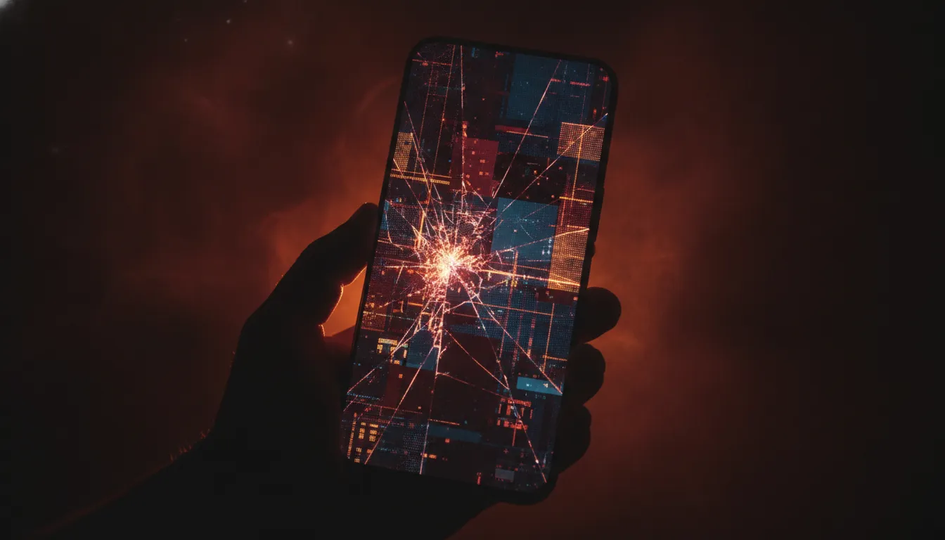 A glitching broken mobile layout warning concept