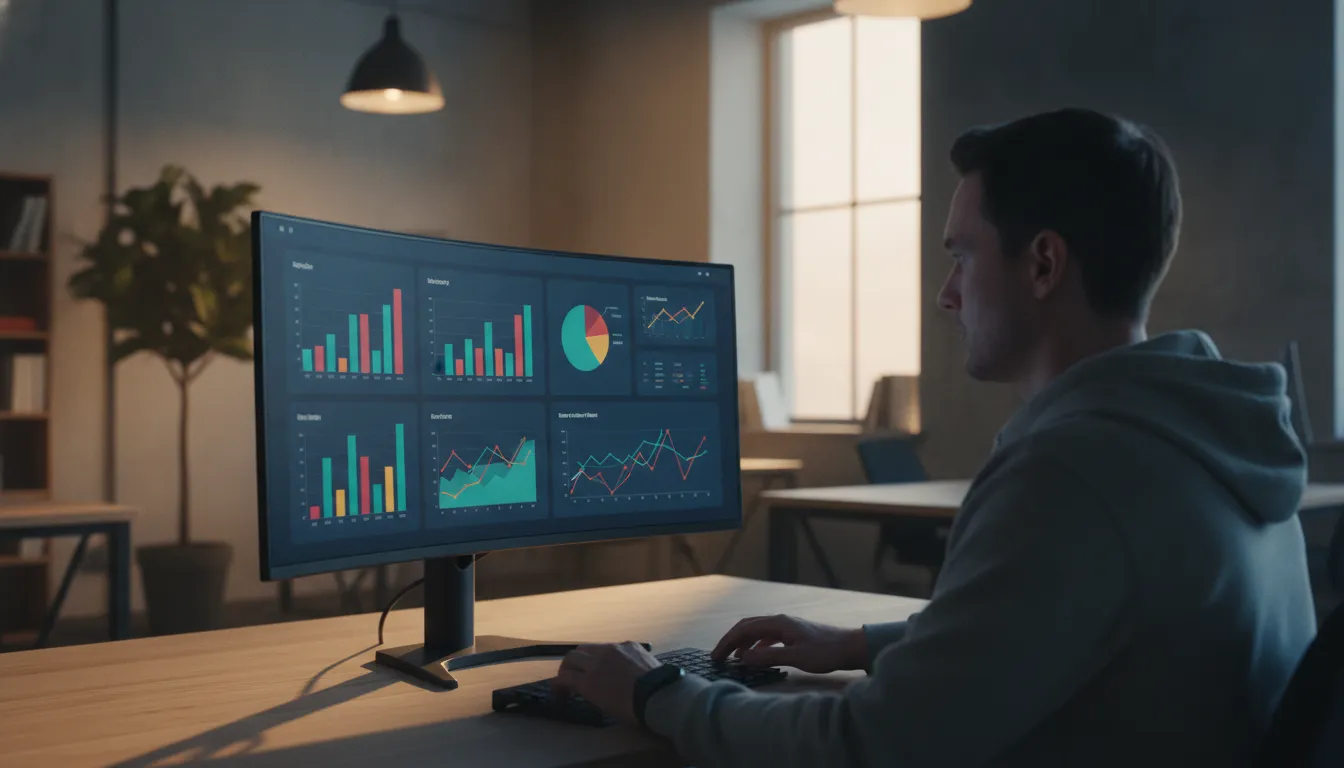 An ASO specialist exploring app market data on a large screen