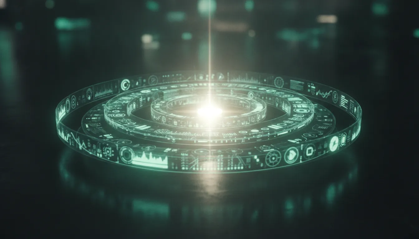 Glowing data metrics and rings of statistics