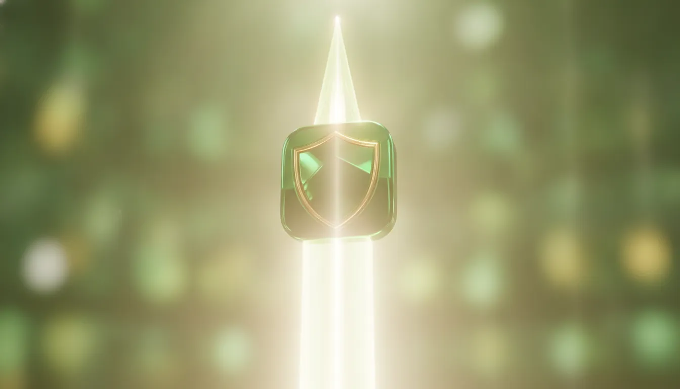 An app icon ascending a glowing growth beam