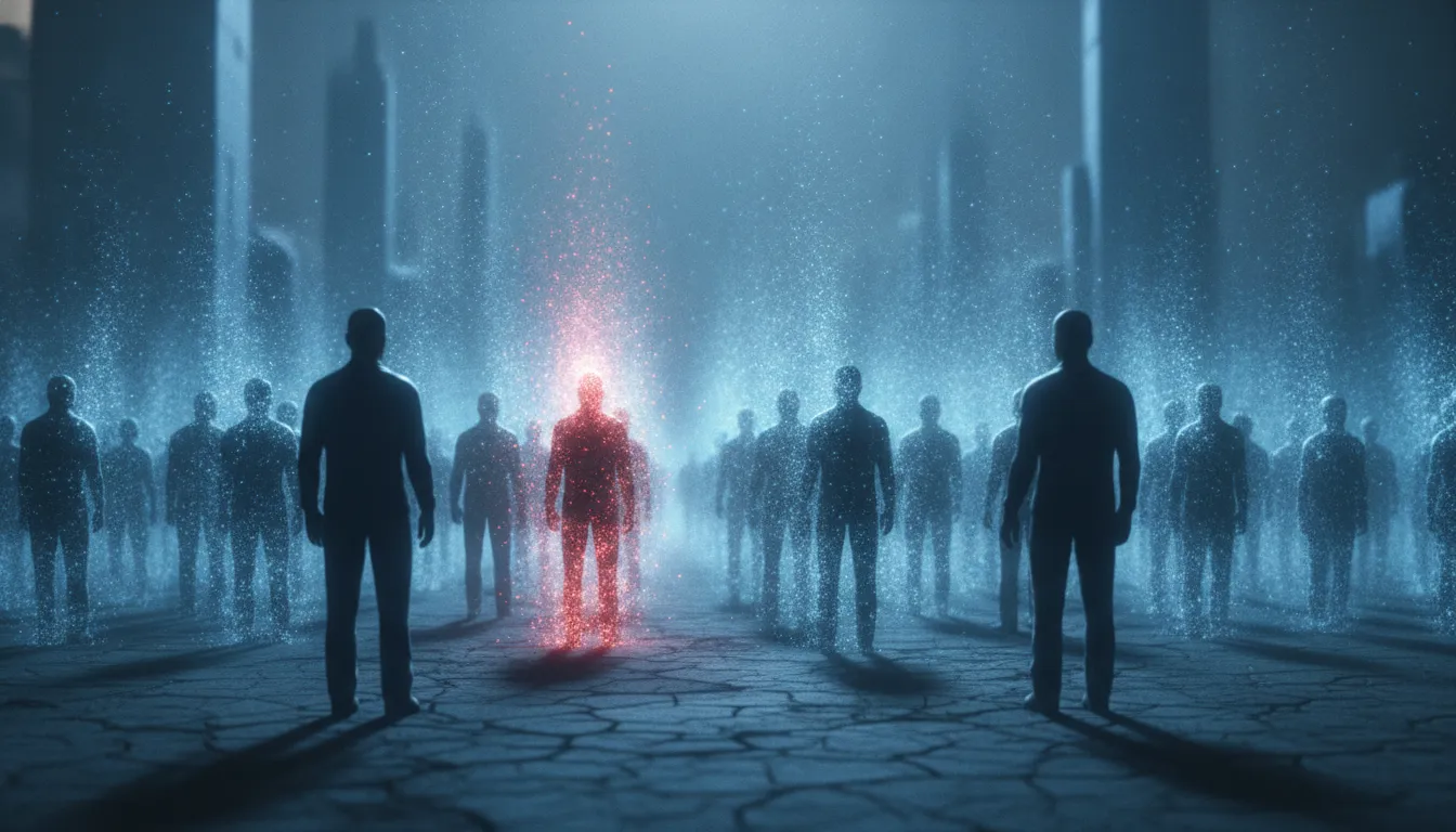 App users dissolving into particles, symbolizing churn after 30 days