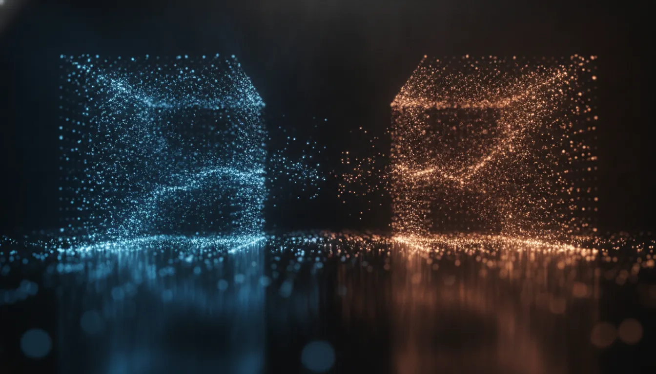 Two glowing feature grids weighed against each other