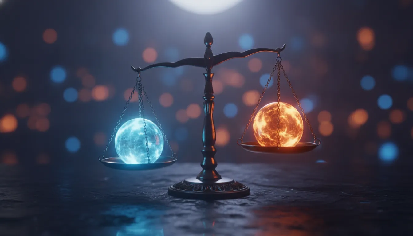 A balanced scale weighing glowing strengths and tradeoffs